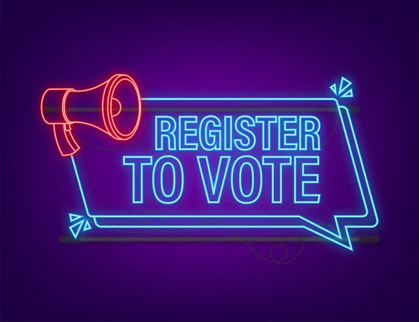 Megaphone banner s Registrem k hlasování. Ikona neonu. Vektorová ilustrace — Stockový vektor