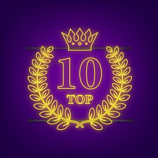 Top 10 - Top Δέκα χρυσά με μπλε ετικέτα νέον σε μαύρο φόντο. Εικονογράφηση διανύσματος — Διανυσματικό Αρχείο