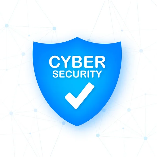 Cyber biztonsági vektor logó pajzzsal és ellenőrző jellel. Biztonsági pajzs koncepció. Internetes biztonság. Vektorillusztráció — Stock Vector