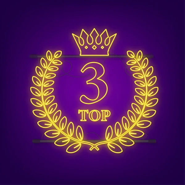 Top 3 label. Neon laurel wreath icon. Vector stock illustration — Stock Vector