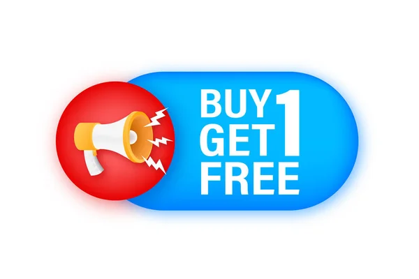 Баннер Мегафона, бизнес-концепция с текстом Buy 1 Get 1 Free. Продается бирка. Векторная иллюстрация — стоковый вектор