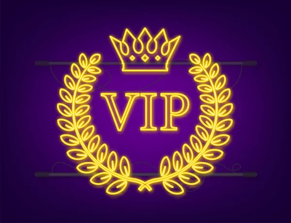 Gold Vip label neon sign on black background. Vector stock illustration. — Stock Vector