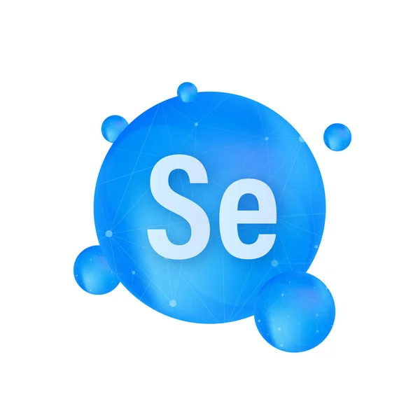 Mineral Se Selenio azul brillante píldora icono de la cápsula. Sustancia para la belleza. Complejo Mineral de Selenio. — Vector de stock