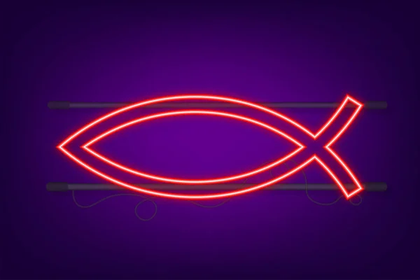 Christliches Symbol Ichthys, Jesus Fisch. Neon-Symbol. Vektoraktiendarstellung — Stockvektor