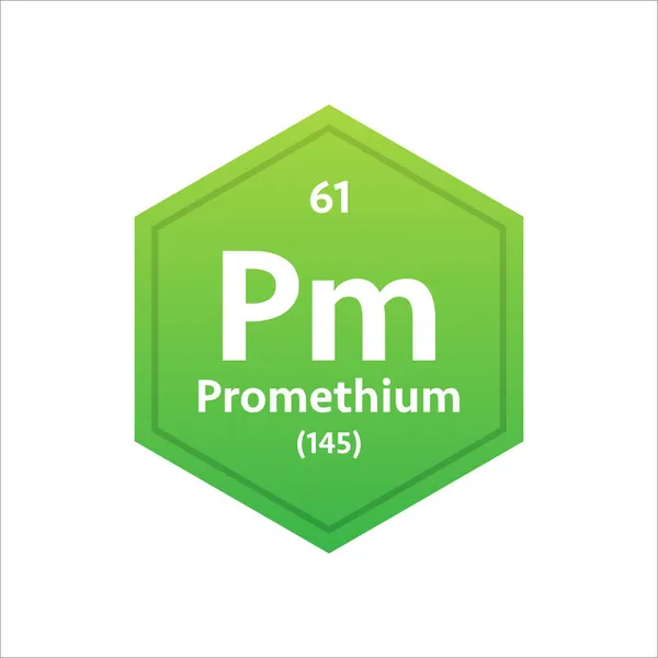 Prométium szimbólum. A periódusos rendszer kémiai eleme. Vektorállomány illusztrációja. — Stock Vector