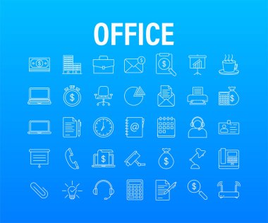 Ofis ikonu. Web simgesi seti. Ofis, her amaçla harika tasarım. Vektör stok illüstrasyonu