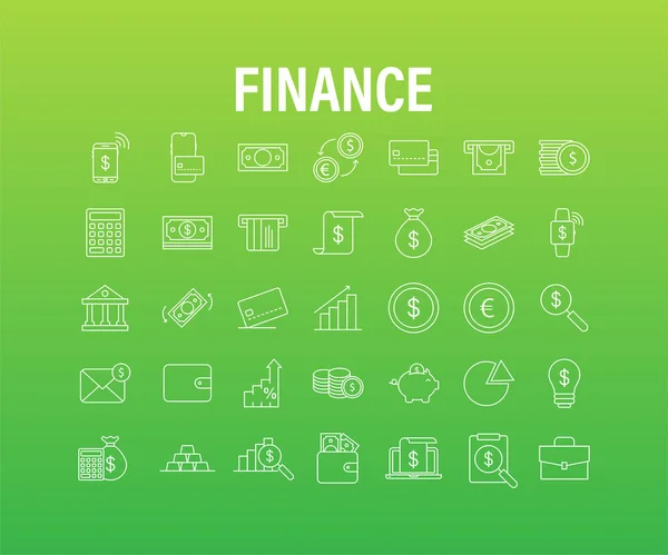 Pieniądze, finanse, płatności. Ustaw zarys ikony internetowej Wektor ilustracji zapasów — Wektor stockowy