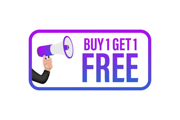 Баннер Мегафона, бизнес-концепция с текстом Buy 1 Get 1 Free. Продается бирка. Векторная иллюстрация — стоковый вектор