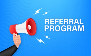 Yönlendirme programlı megafon etiketi. Megafon bayrağı. Web tasarımı. Vektör stok illüstrasyonu