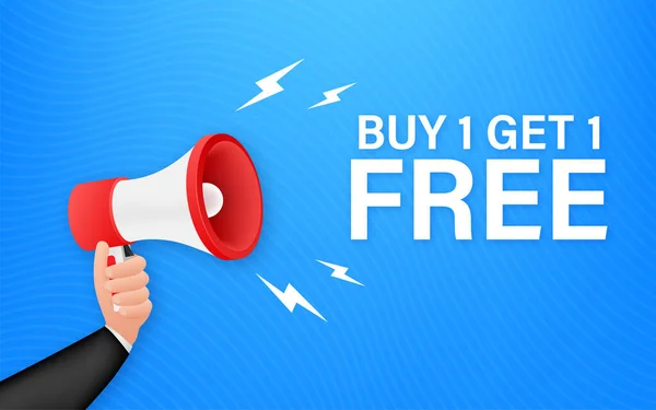 Баннер Мегафона, бизнес-концепция с текстом Buy 1 Get 1 Free. Продается бирка. Векторная иллюстрация — стоковый вектор