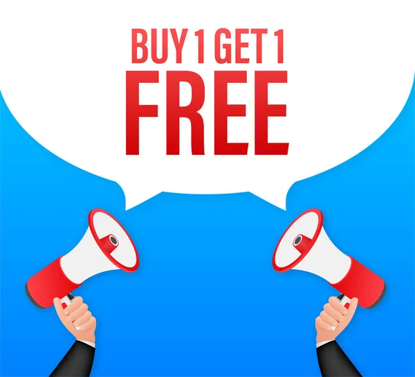 Баннер Мегафона, бизнес-концепция с текстом Buy 1 Get 1 Free. Продается бирка. Векторная иллюстрация — стоковый вектор