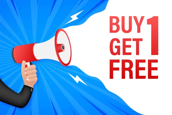 Баннер Мегафона, бизнес-концепция с текстом Buy 1 Get 1 Free. Продается бирка. Векторная иллюстрация — стоковый вектор