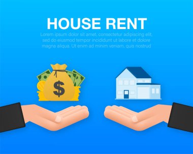 Ev ve anahtarı parmağında tutuyor ve veriyor. İşteki emlakçı, yatırım, ipotek, ev kredisi, hesap.