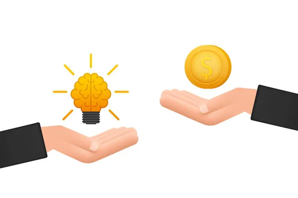 Light bulb idea and money on scales. Vector stock illustration — Stock Vector