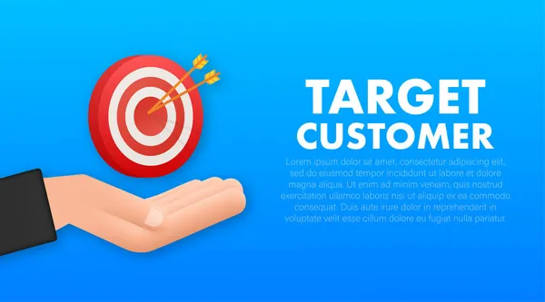 Objetivo de cliente con una flecha en las manos icono plano concepto de imagen vector objetivo del mercado. Concepto mercado objetivo — Vector de stock