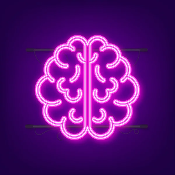 Icono de neón del cerebro humano. Proceso de pensamiento, lluvia de ideas, buena idea, actividad cerebral. Ilustración de stock vectorial. — Vector de stock