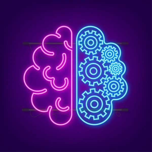 Agy. Digitális agy a kézben. Neurális hálózat. IQ teszt. Brainstorm gondolj ötlet neon jel. Vektorállomány illusztrációja. — Stock Vector