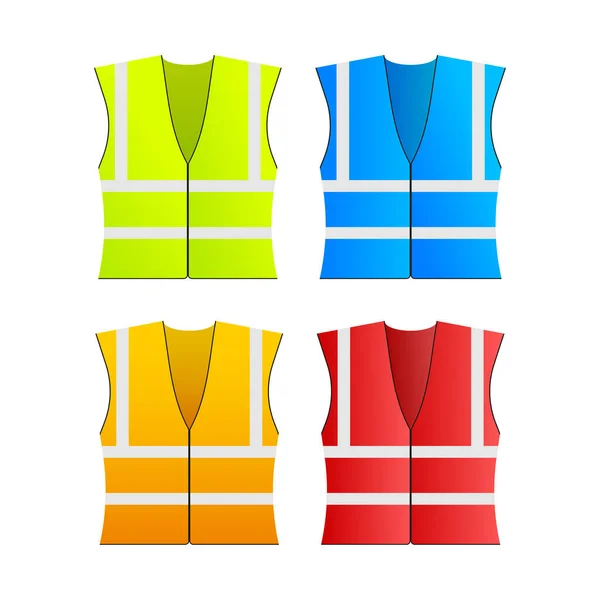 Sicurezza del giubbotto. Set di uniformi da lavoro gialle e arancioni con strisce riflettenti. Illustrazione dello stock vettoriale — Vettoriale Stock
