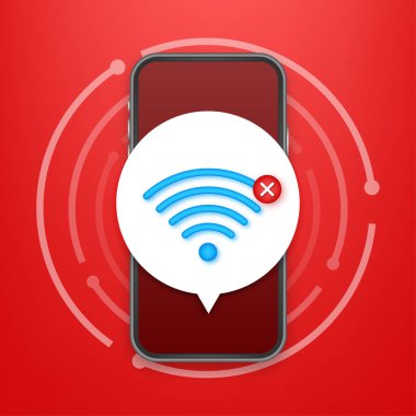 Akıllı telefondan internet bağlantısı bulunamadı. Kablosuz bağlantı kesildi. Kablosuz internet yok. Vektör stok illüstrasyonu.