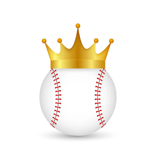 Balle de baseball en couronne royale d'or, roi du sport. Illustration vectorielle. — Image vectorielle