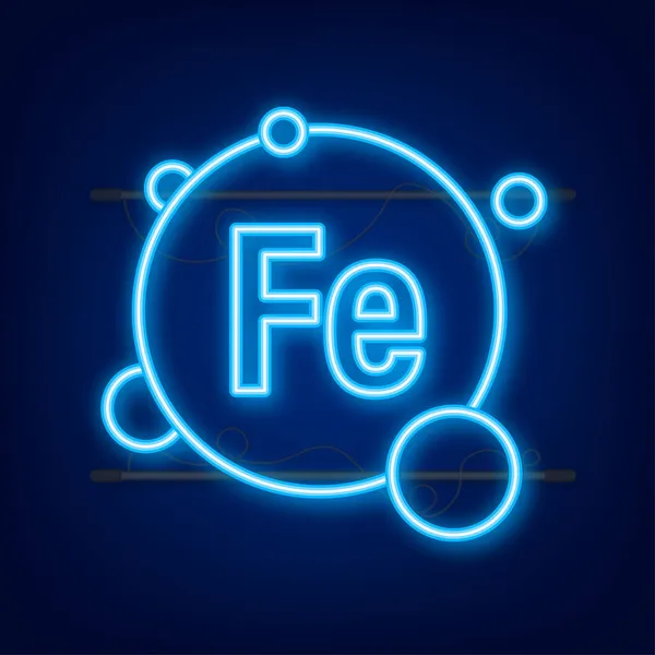 Mineral Fe Ferum blue shining pill capsule neon icon. Vector stock illustration. — Stock Vector