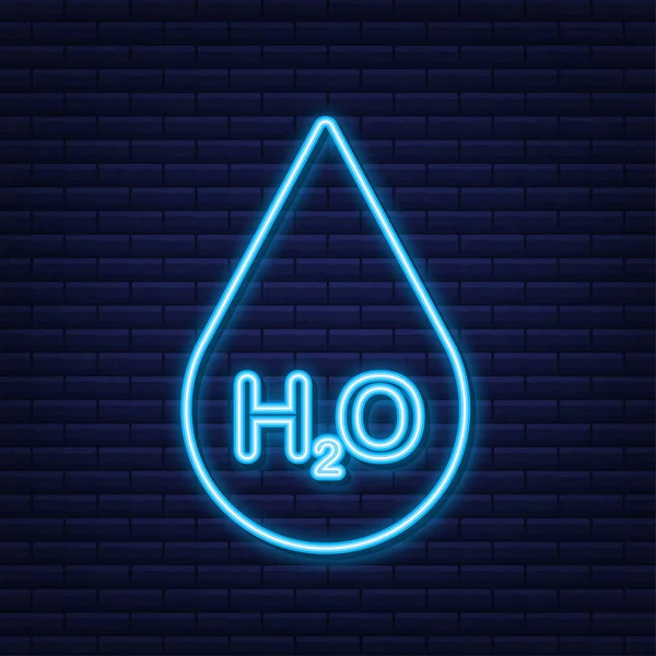 Vízmolekula neon jel. A H2O vízmolekula szerkezete. Vektorállomány illusztrációja — Stock Vector