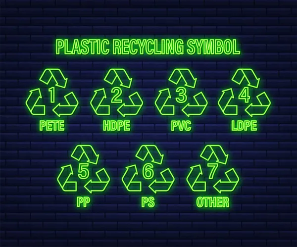 Recycle neon pictogram symbool vector. Plastic recycling, geweldig ontwerp voor elk doel. Recycle recycling symbool. Voorraadillustratie van vectoren — Stockvector