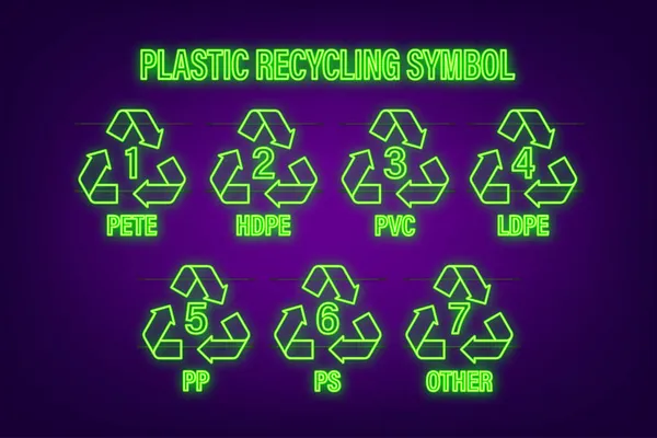 Recycle neon pictogram symbool vector. Plastic recycling, geweldig ontwerp voor elk doel. Recycle recycling symbool. Voorraadillustratie van vectoren — Stockvector