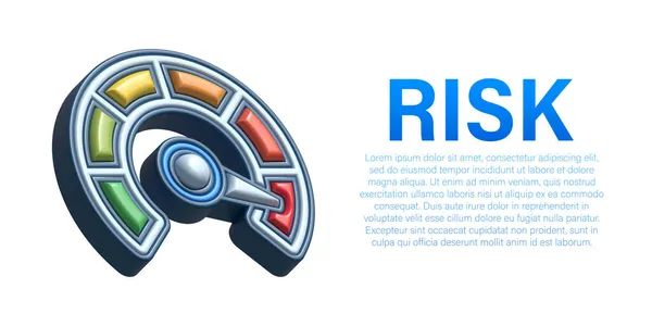 Ikona ryzyka na prędkościomierzu. Licznik wysokiego ryzyka. 3D ilustracja. — Zdjęcie stockowe