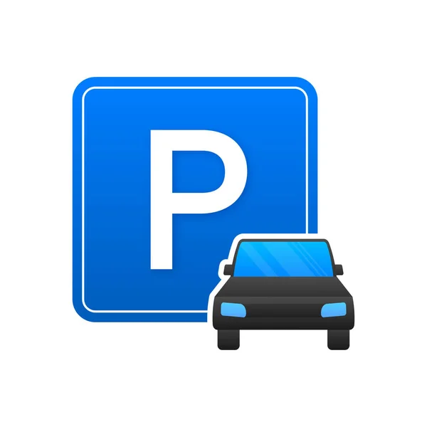 Modello con parcheggio blu. Logo, icona, etichetta. Parcheggio su sfondo bianco. Elemento web. Illustrazione dello stock vettoriale — Vettoriale Stock