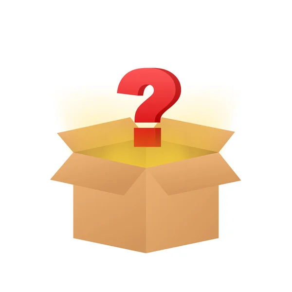Mystery box. Packaging for concept design. Surprise present. Package design. Help symbol. Question mark icon. Vector stock illustration — Stock Vector