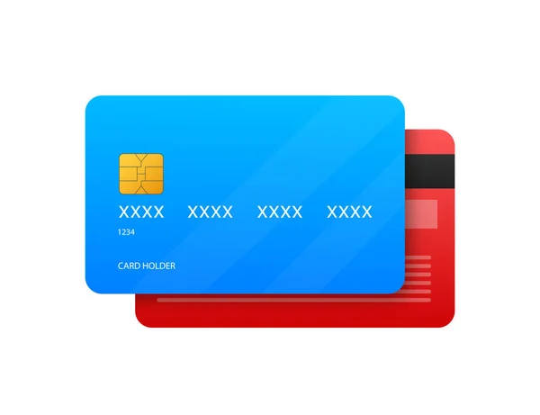 Blue simple credit card with hands template on white background. Vector Illustration — Stock Vector