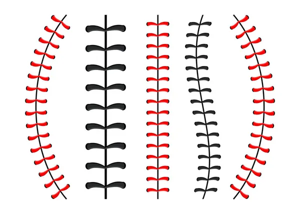 Coutures de balle de baseball, couture en dentelle rouge isolée sur fond — Image vectorielle