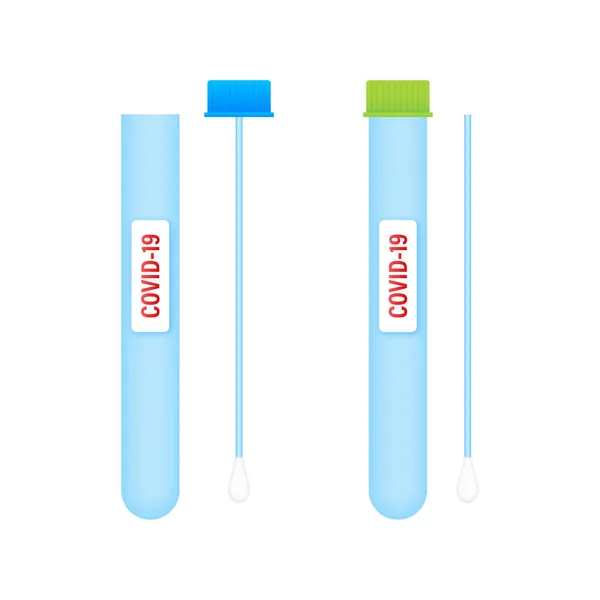 El virus Corona covid 19 tubo de laboratorio médico de prueba. Probado positivo y negativo. Ilustración de stock vectorial. — Vector de stock