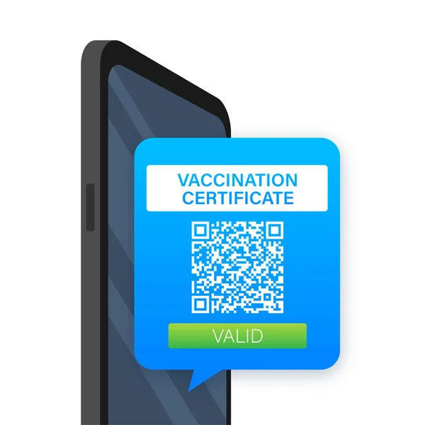 智能手机上的疫苗数字证书。带有qr代码的电话屏幕，并通过接种的检查标记。健康护照。矢量存量说明. — 图库矢量图片