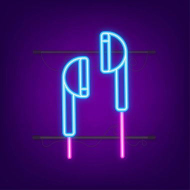 Düz stil müzik neon ikonu. Müzik, ses, plak ikonu. Vektör stok illüstrasyonu
