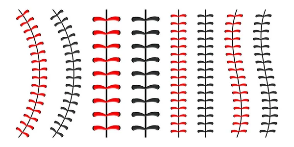Coutures de balle de baseball, couture en dentelle rouge isolée sur fond — Image vectorielle
