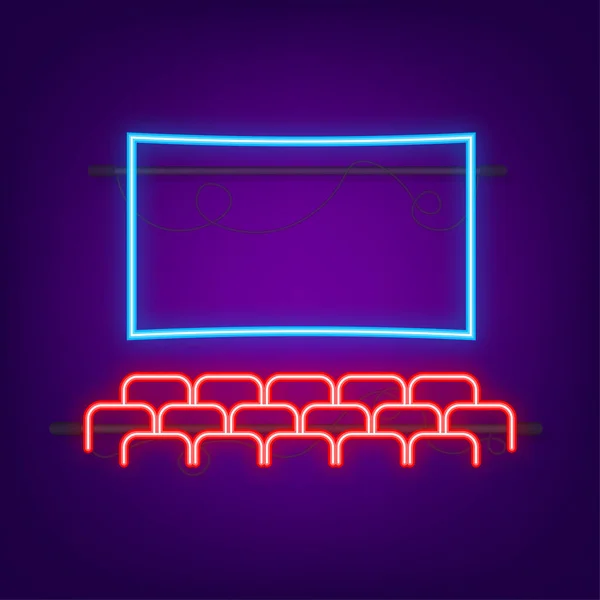 Sala de cine de neón. Asientos de espectador. Ilustración de stock vectorial. — Vector de stock