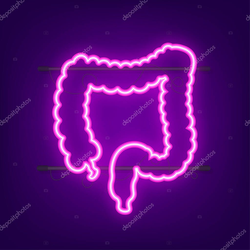 Colitis for medical design. Gastroenterology. Gut constipation icon design. Health care. Neon style. Vector illustration.