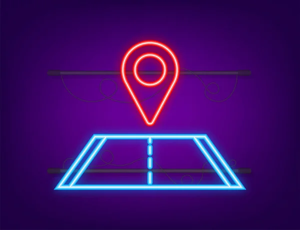 Road neon pin. Travel icon. Location pin sign. Vector stock illustration. — Stock Vector