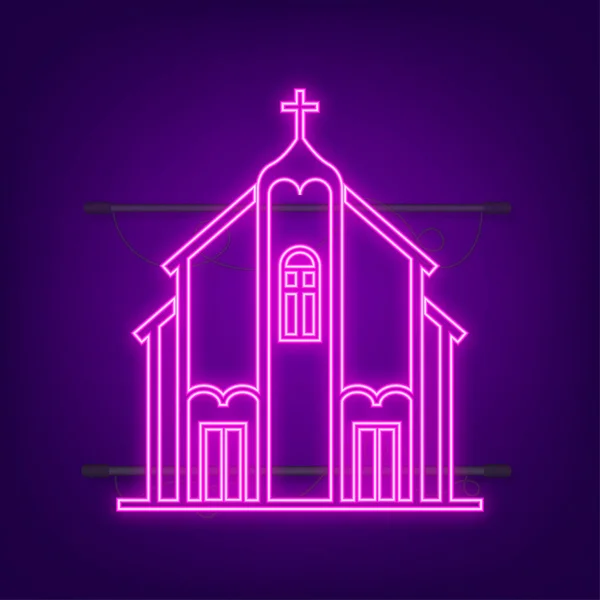 Kerk, geweldig ontwerp voor elk doel. Interieur ontwerp. Lijnpictogram. Bouwgebouw neon logo icoon. Voorraadillustratie van vectoren — Stockvector