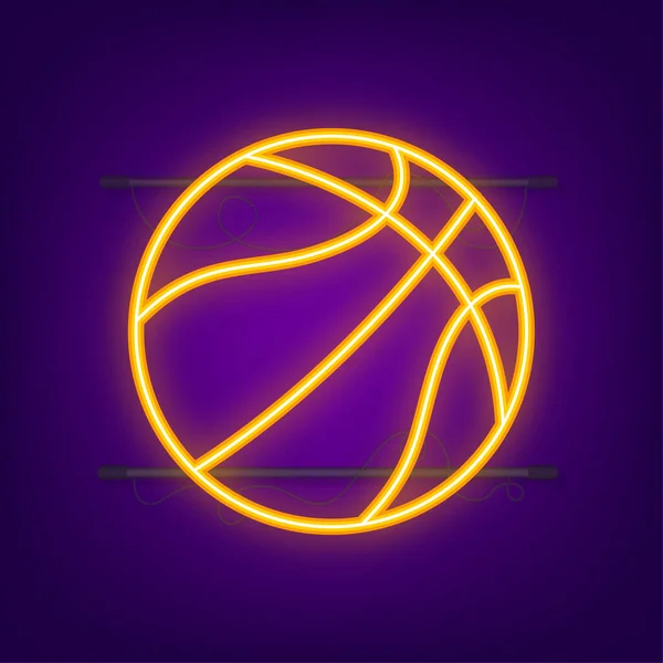 Ícone de neon de basquete. Basquete, jogo de equipe e conceito de esporte. Ilustração do estoque vetorial — Vetor de Stock