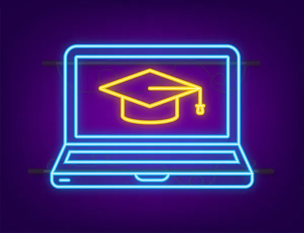 Online-Bildung, Schule Neon-Symbol. Bildung Laptop Neon. Helles Schild. Vektoraktiendarstellung. — Stockvektor