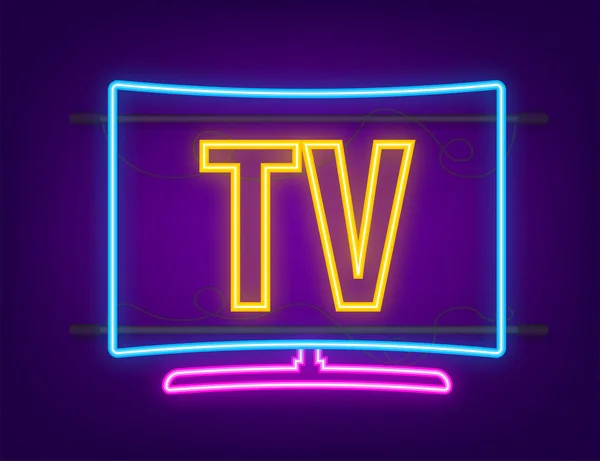 Televisión con retroiluminación de neón. TV LCD. Señal de televisión. Dispositivo inteligente. Ilustración de stock vectorial — Vector de stock