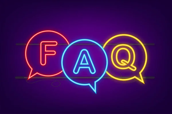 Frequently asked questions FAQ banner. Neon icon. Vector stock illustration — Stock Vector