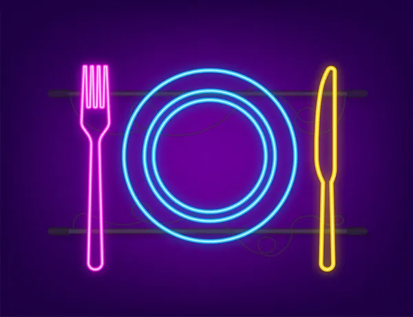 Spoon fork knife icon, restaurant symbol. Neon icon. Vector illustration — Stock Vector