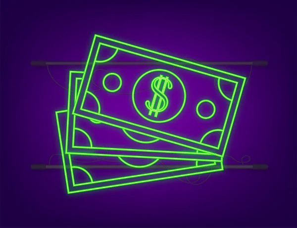 Peníze, finance a platby. Nastavit ikonu osnovy webu Neonový styl. Vektorová ilustrace. — Stockový vektor