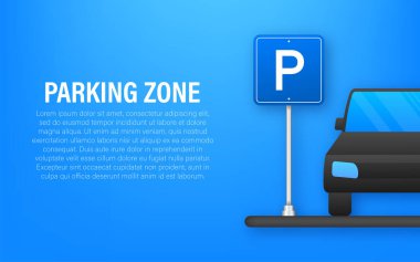 Mavi park yeri şablonu. Logo, simge, etiket. Beyaz arka plana park ediyorum. Web elemanı. Vektör stok illüstrasyonu