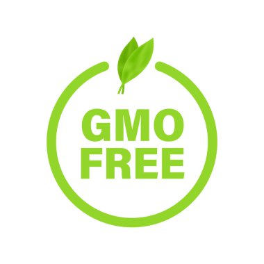 Yeşil renkli GMO ücretsiz Amblemler, rozet, logo, simge. Vektör Stok illüstrasyon.