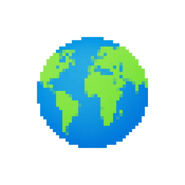 Definir globos terrestres isolados sobre fundo branco. Pixel ícone planeta Terra estilo. Ilustração do estoque vetorial. —  Vetores de Stock